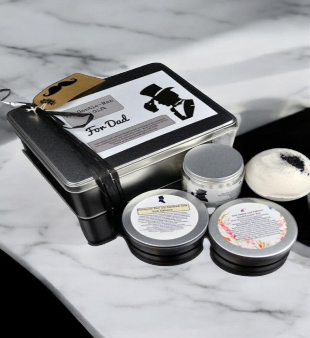 The Gentleman Can Gift Tin with Bath Bomb, Whipped Shaving Soap, Shampoo and Conditioner Bar